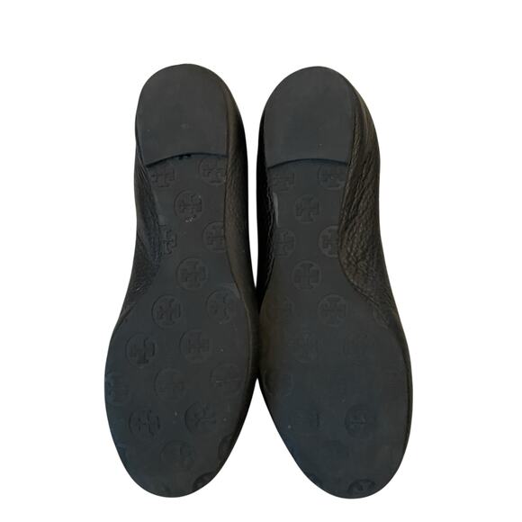 TORY BURCH Reva Scrunch Black Leather Ballet Flats Logo Women's Size US 8 - Picture 5 of 13